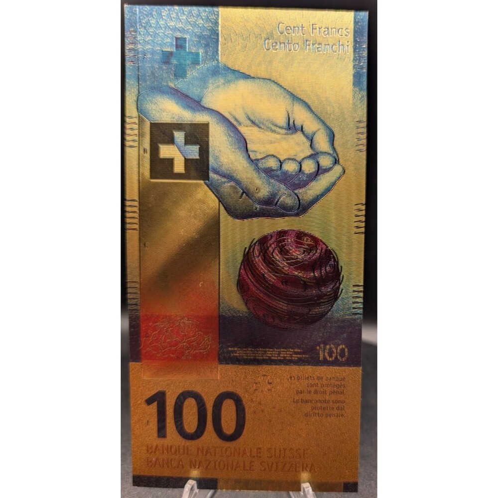 Swiss 100 Franc Gold Foil Note – Novelty Collectible Display Bill (No Stand)